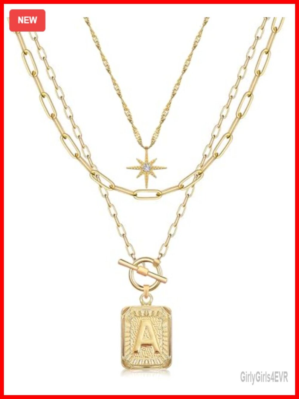 Layered Initial Necklaces for Women, 14K Gold Plated Brass, Star Choker, Square